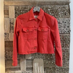 ❤️ EUC Anthropologie cotton twill/denim red coral trucker jacket sz S